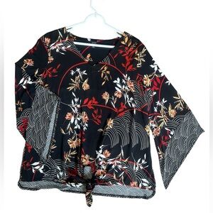 ALFANI Black Floral Print Blouse Size L